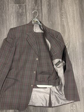 Stacy Adams Charcoal Plaid Blazer with Red Windowpane